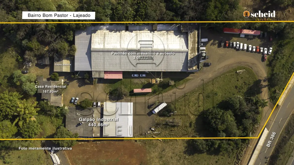 LOTE 001 - Área de 48.280,20m², contendo edificações com aproximadamente 3.641,92m², situada na BR 386, bairro Bom Pastor, Lajeado/RS