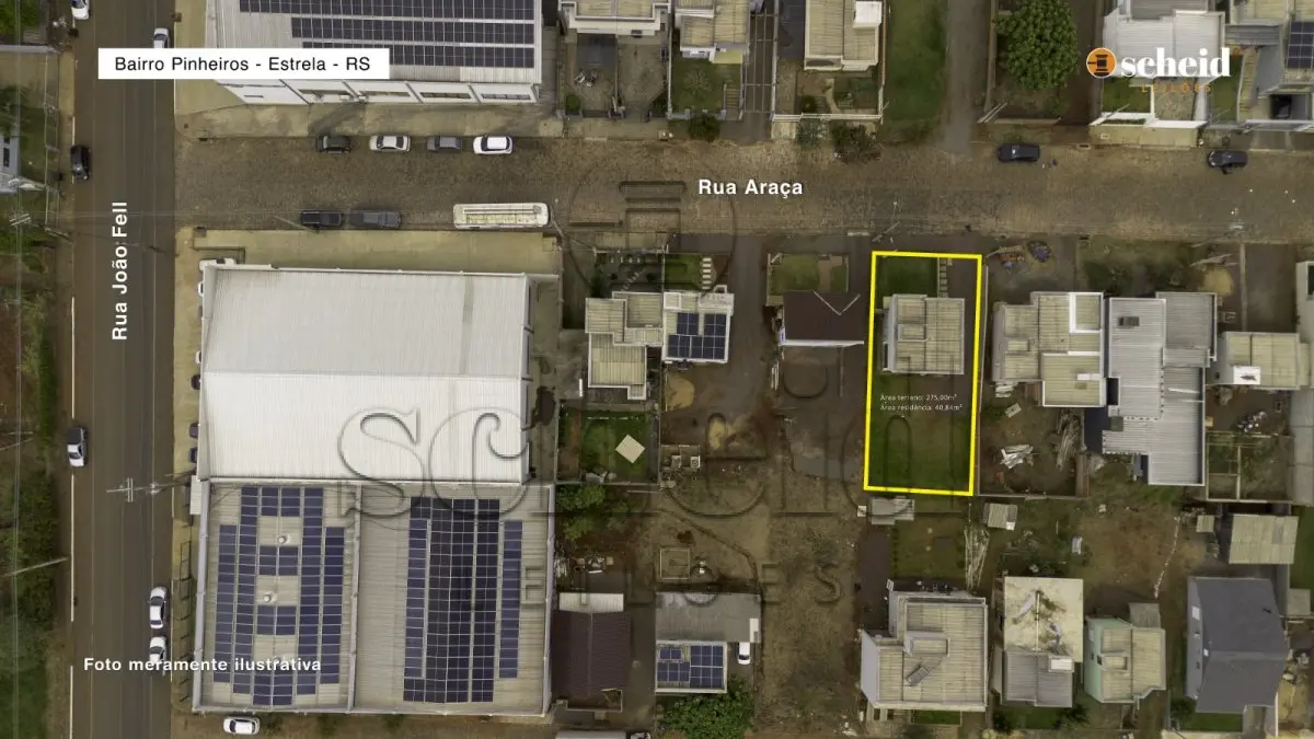LOTE 007 - Área de 275,00m², contendo uma edificação de um prédio residencial em alvenaria com área de 40,84m², situado na Rua Araçá, n° 806, bairro Pinheiros, Estrela/RS