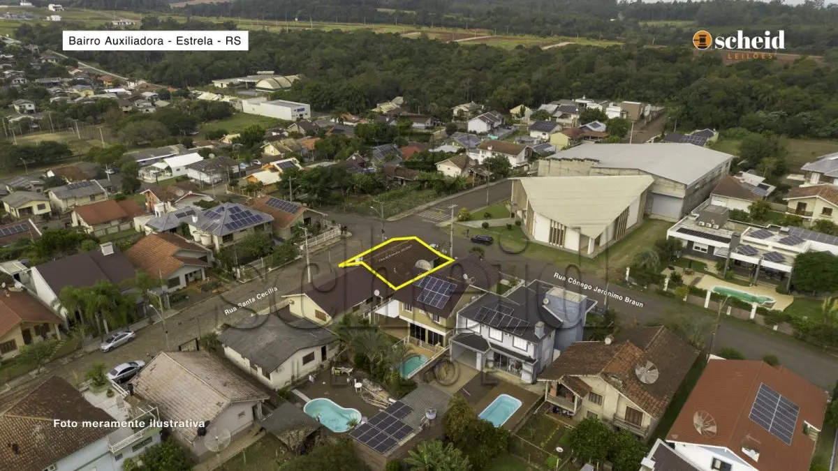 LOTE 006 - Unidade I – Uma casa de alvenaria com a área construída de 100,97m², localizada na rua Santa Cecília, n° 121, bairro Auxiliadora, esquina com a rua Cônego Jerônimo Braun, Estrela/RS