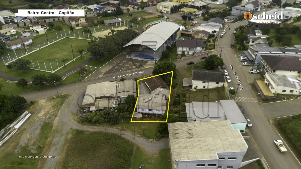 LOTE 001 - Área de 623,66m², contendo uma edificação de aproximadamente 255m² de área construída, situada na Rua Capitão Ribeiro, nº 45, bairro Centro, Capitão/RS