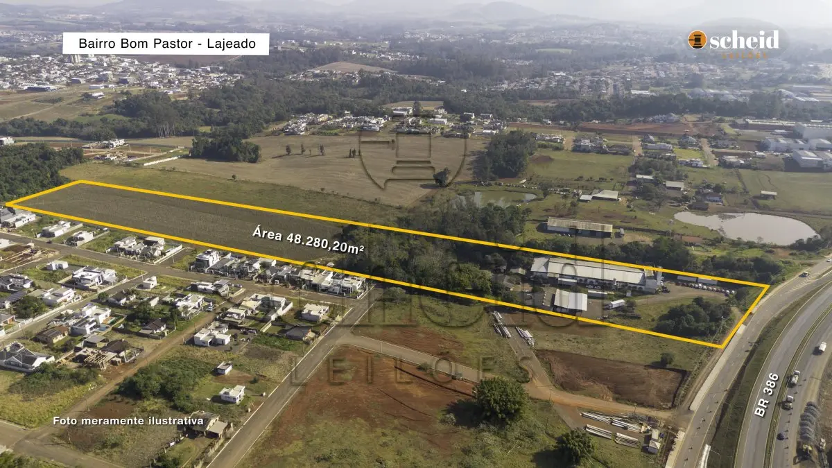 LOTE 001 - Área de 48.280,20m², contendo edificações com aproximadamente 3.641,92m², situada na BR 386, bairro Bom Pastor, Lajeado/RS