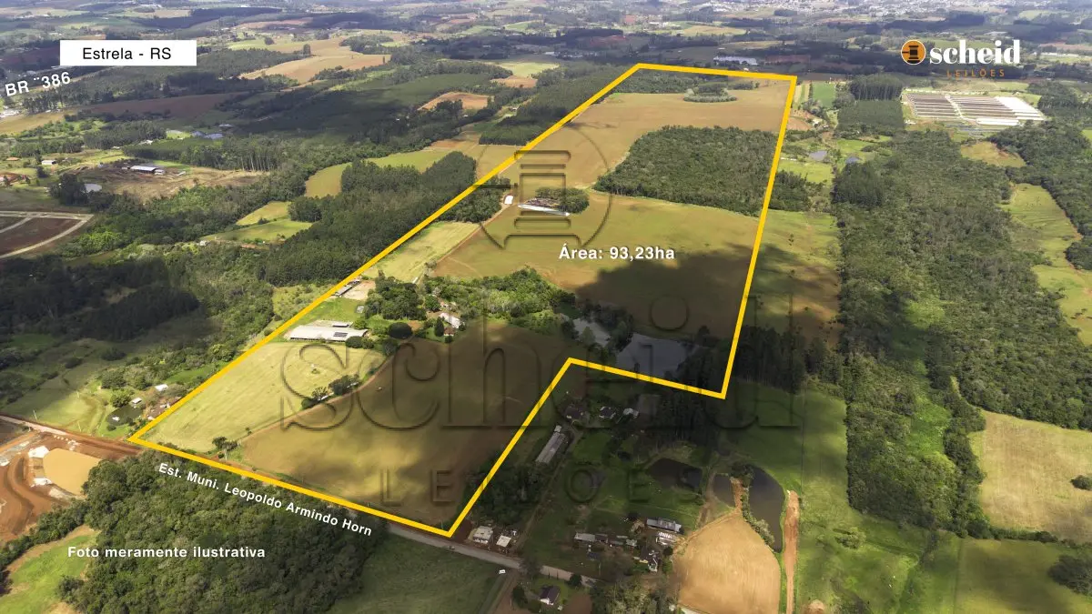 LOTE 000 - Parte ideal de 25%  de uma área de terras rural com a superfície de 932.350,61m², contendo edificações, localizada na Linha Santa Rita, Estrela/RS