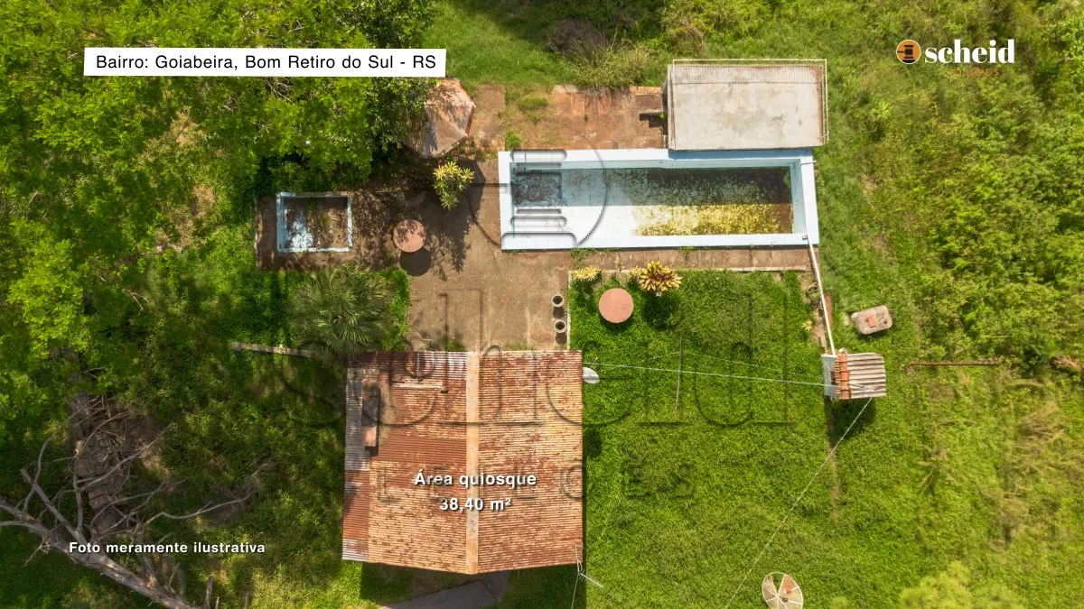 LOTE 003 - Área de 4.777,77m², contendo uma casa residencial de alvenaria com aproximadamente 300,39m² e um quiosque de 38,40m², situado na Rua João Flávio Mallmann, n° 209, Goiabeira, Bom Retiro do Sul/RS