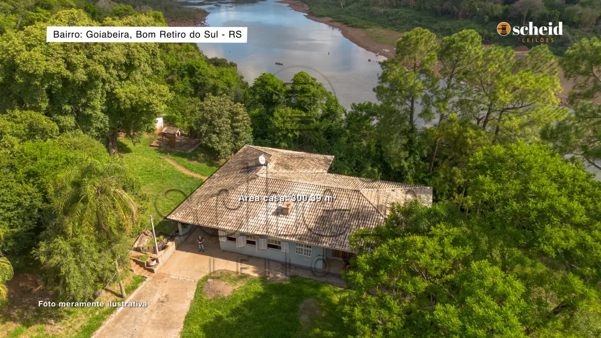LOTE 003 - Área de 4.777,77m², contendo uma casa residencial de alvenaria com aproximadamente 300,39m² e um quiosque de 38,40m², situado na Rua João Flávio Mallmann, n° 209, Goiabeira, Bom Retiro do Sul/RS