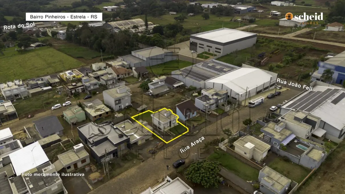 LOTE 007 - Área de 275,00m², contendo uma edificação de um prédio residencial em alvenaria com área de 40,84m², situado na Rua Araçá, n° 806, bairro Pinheiros, Estrela/RS