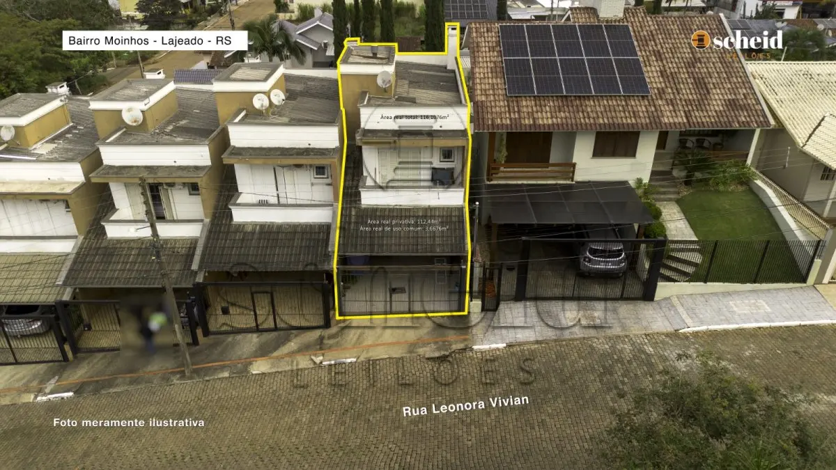 LOTE 001 - Sobrado n° 05,  com a área real privativa de 112,440000m², situado no Residencial Vista dos Moinhos, localizado na Rua Leonora Vivian, nº 252, bairro Moinhos, Lajeado/RS