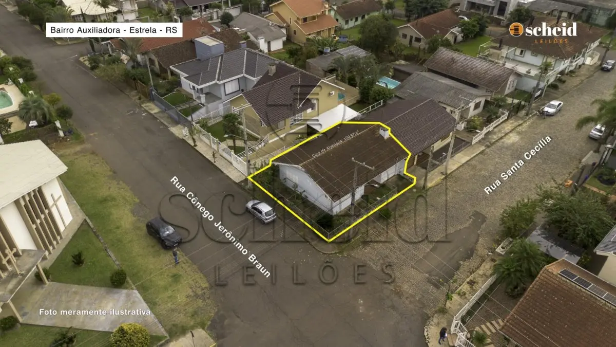 LOTE 006 - Unidade I – Uma casa de alvenaria com a área construída de 100,97m², localizada na rua Santa Cecília, n° 121, bairro Auxiliadora, esquina com a rua Cônego Jerônimo Braun, Estrela/RS