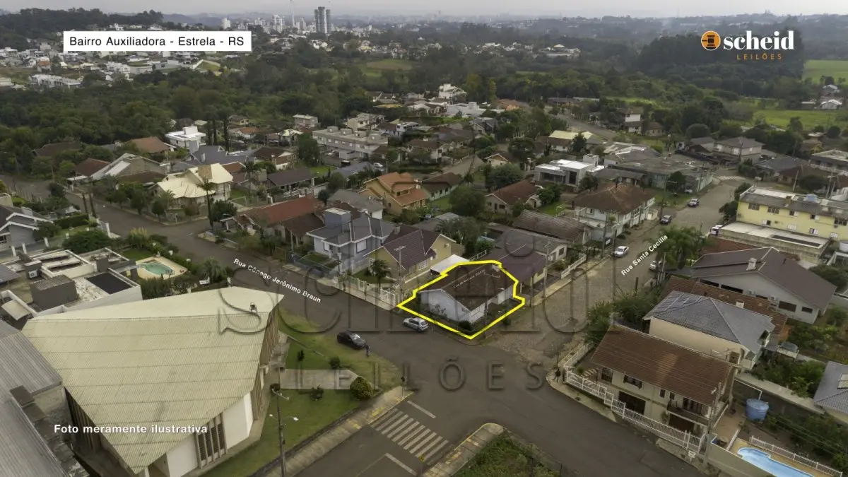 LOTE 006 - Unidade I – Uma casa de alvenaria com a área construída de 100,97m², localizada na rua Santa Cecília, n° 121, bairro Auxiliadora, esquina com a rua Cônego Jerônimo Braun, Estrela/RS