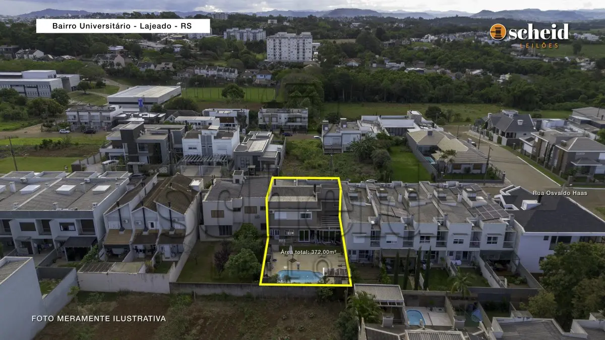 LOTE 001 - Área de 372,00m², edificada uma casa residencial em alvenaria com dois pavimentos, totalizando 212,35m² de área construída, localizada na Rua Osvaldo Haas, n° 361, bairro Universitário, Lajeado/RS
