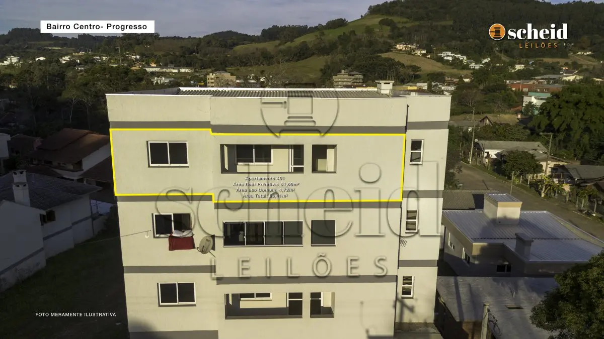 Apartamento n° 401, com área real privativa de 51,69m², localizado no quarto pavimento, na frente do prédio do residencial progresso, sito a rua frei constantino, n° 368, bairro centro, progresso/rs