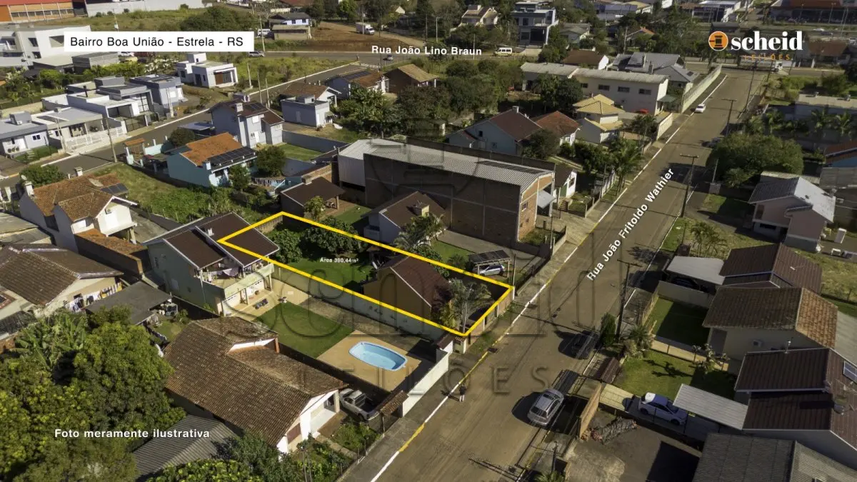 LOTE 004 - Área de 390,44m², contendo um prédio residencial em alvenaria com 38,00m², localizado na Rua João Fritholdo Wathier, n° 153, bairro Boa União, Estrela/RS