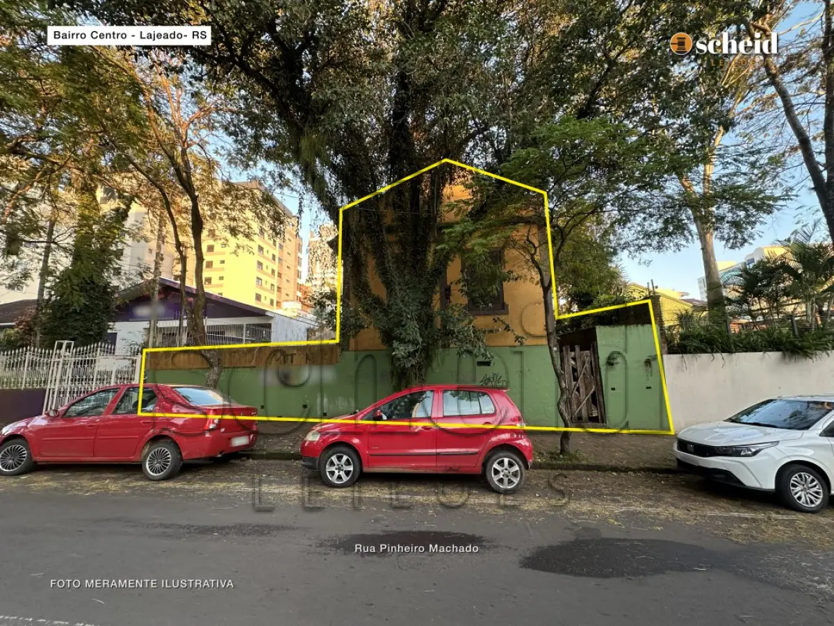LOTE 001 - Área de 490,23m², contendo uma casa residencial de alvenaria com 77,00m², um galpão de madeira com 11 50m² e um telheiro de madeira com 21,00m², localizado na Rua Pinheiro Machado, nº 198, bairro Centro, Lajeado/RS