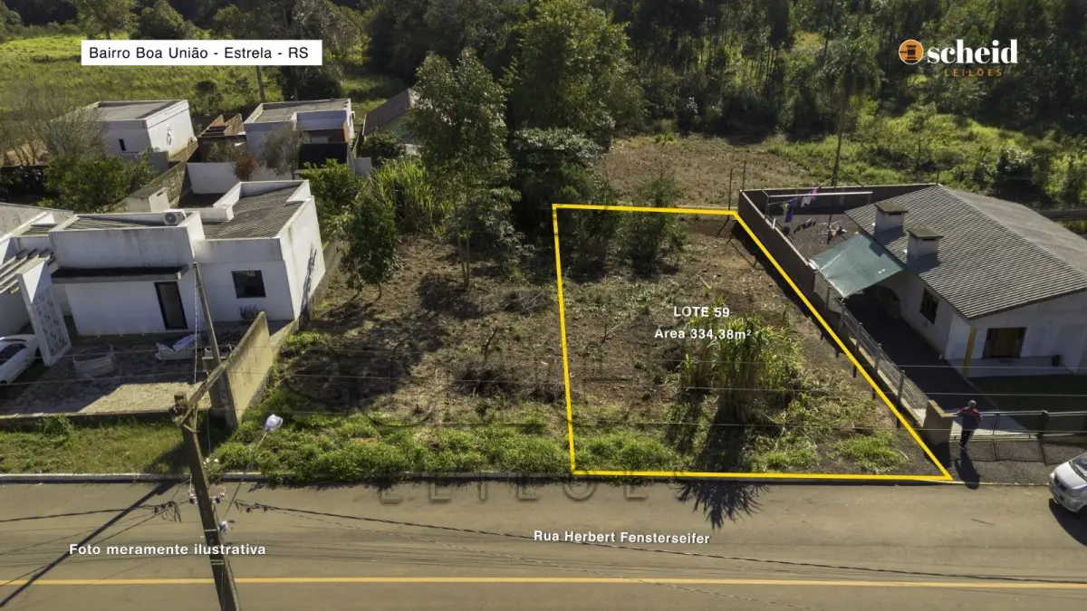 LOTE 002 - Lote 59 – Um terreno urbano, com a superfície de 334,38m², localizado na rua Herbert Fensterseifer, zona urbana do Distrito de Costão, Estrela/RS