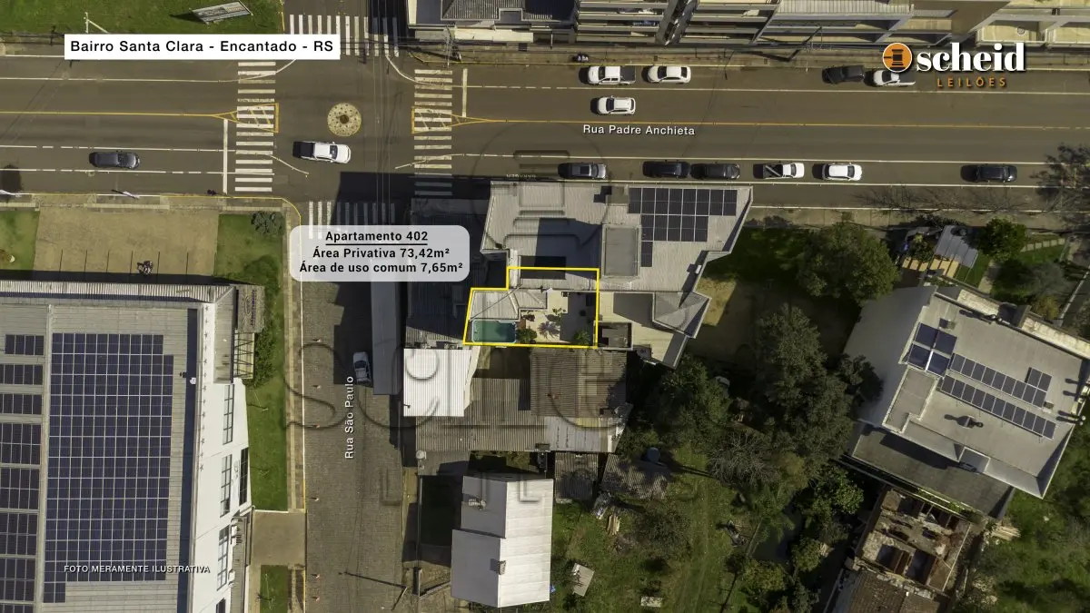 LOTE 001 - APARTAMENTO 402, localizado no quarto pavimento, fundos, do Condomínio Gerhardt, sito a Rua Padre Anchieta, n° 680, bairro Santa Clara, Encantado/RS