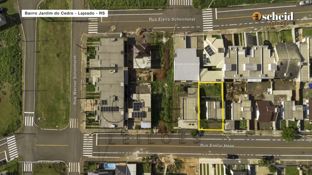 LOTE 003 - Área de 200,00m², contendo uma casa residencial em alvenaria com 46,85m², localizado na Rua Emílio Haas, nº 1.132, bairro Jardim do Cedro, Lajeado/RS