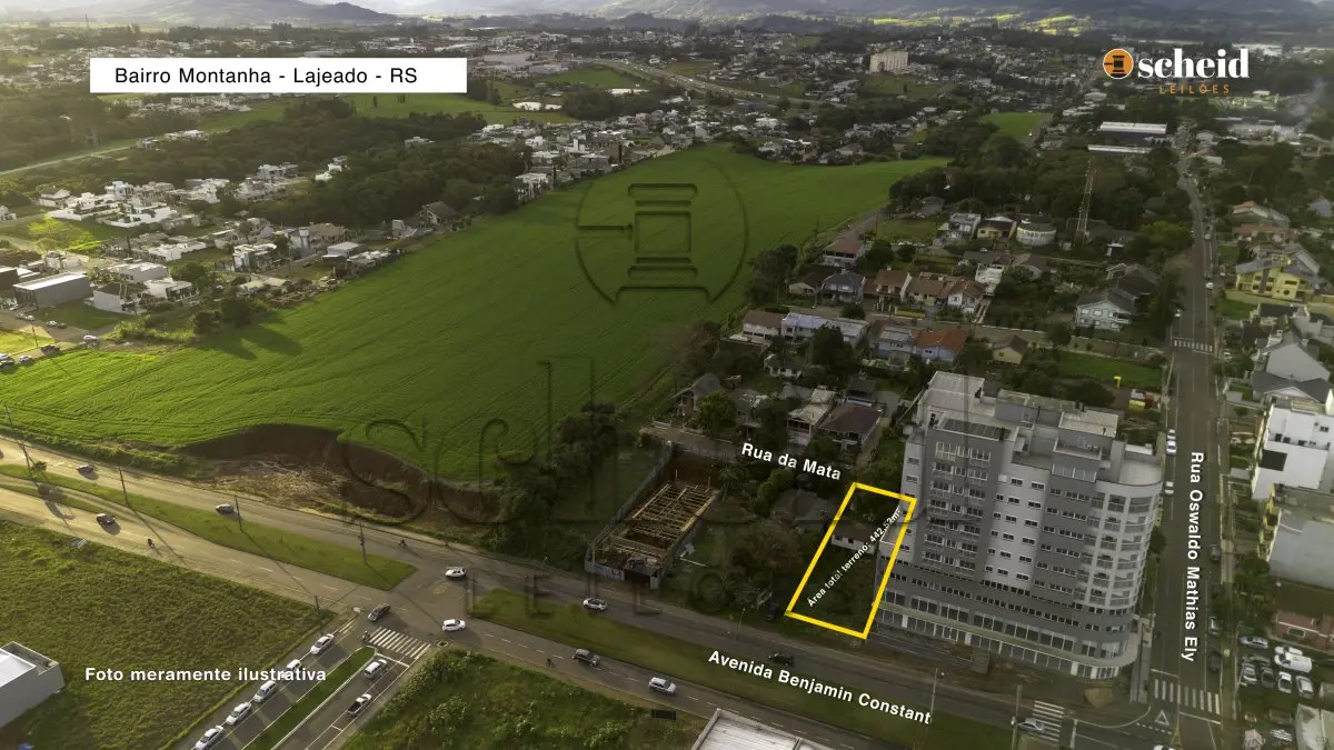 LOTE 002 - Área de 442,52m², contendo uma casa residencial de madeira com 48,00m e um aumento residencial de alvenaria de 32,19m', localizado na Rua da Mata, n° 52, bairro Montanha, Lajeado/RS