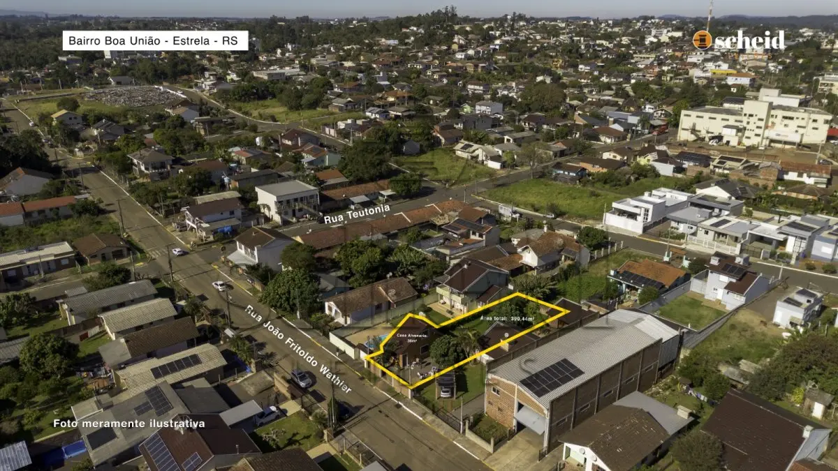 LOTE 004 - Área de 390,44m², contendo um prédio residencial em alvenaria com 38,00m², localizado na Rua João Fritholdo Wathier, n° 153, bairro Boa União, Estrela/RS