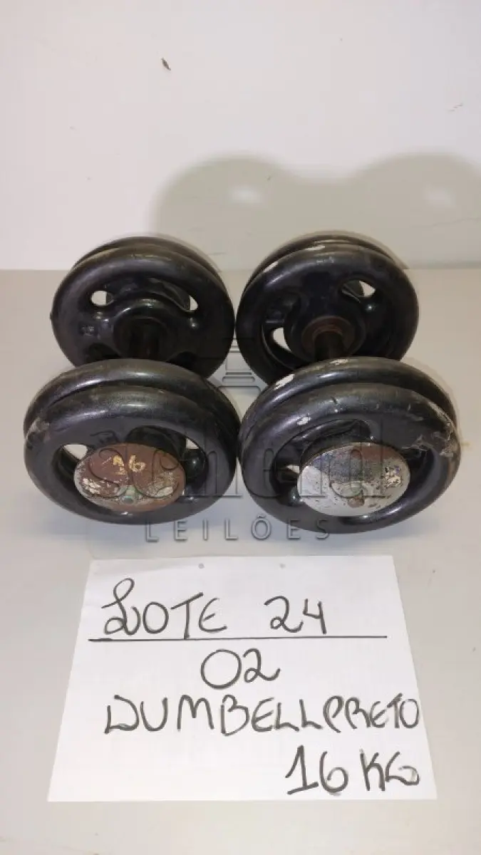 LOTE 024 - 02 DUMBELL 16 KG EMBORRACHADO PRETO
