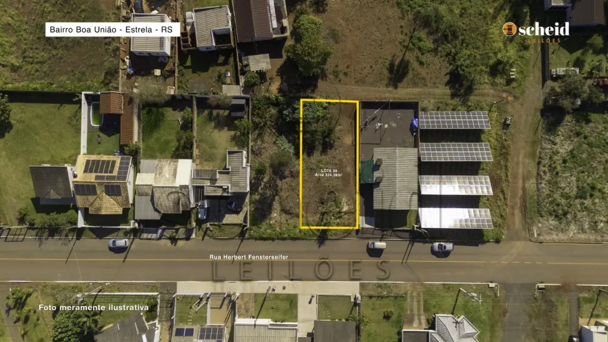 LOTE 002 - Lote 59 – Um terreno urbano, com a superfície de 334,38m², localizado na rua Herbert Fensterseifer, zona urbana do Distrito de Costão, Estrela/RS