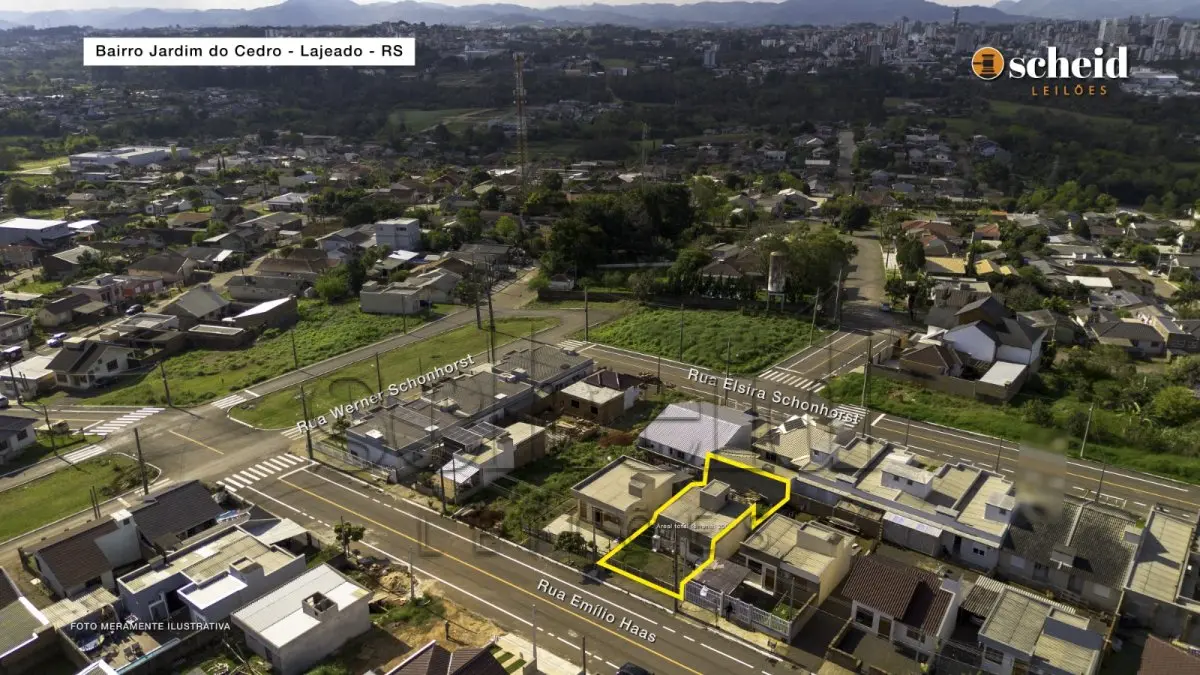 LOTE 003 - Área de 200,00m², contendo uma casa residencial em alvenaria com 46,85m², localizado na Rua Emílio Haas, nº 1.132, bairro Jardim do Cedro, Lajeado/RS