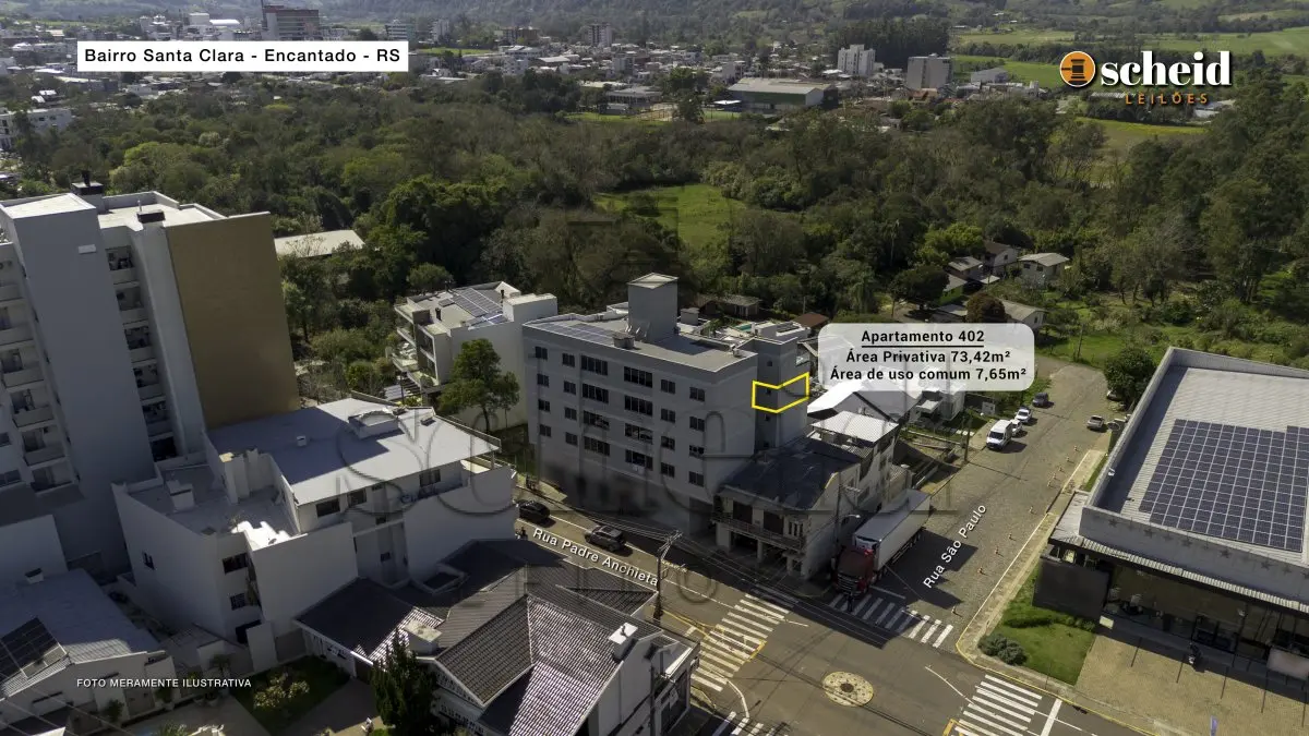 LOTE 001 - APARTAMENTO 402, localizado no quarto pavimento, fundos, do Condomínio Gerhardt, sito a Rua Padre Anchieta, n° 680, bairro Santa Clara, Encantado/RS