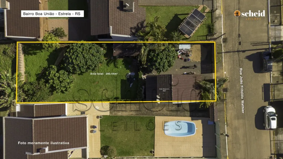 LOTE 004 - Área de 390,44m², contendo um prédio residencial em alvenaria com 38,00m², localizado na Rua João Fritholdo Wathier, n° 153, bairro Boa União, Estrela/RS
