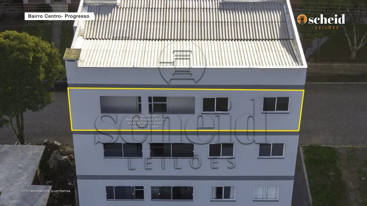 Apartamento n° 402, com área real privativa de 66,11m², localizado no quarto pavimento, nos fundos do prédio do residencial progresso, sito a rua frei constantino, n° 368, bairro centro, progresso/rs