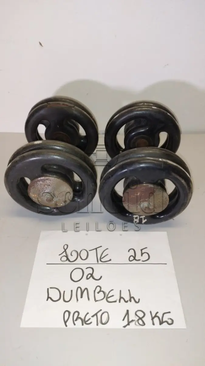 LOTE 025 - 02 DUMBELL 18 KG EMBORRACHADO PRETO