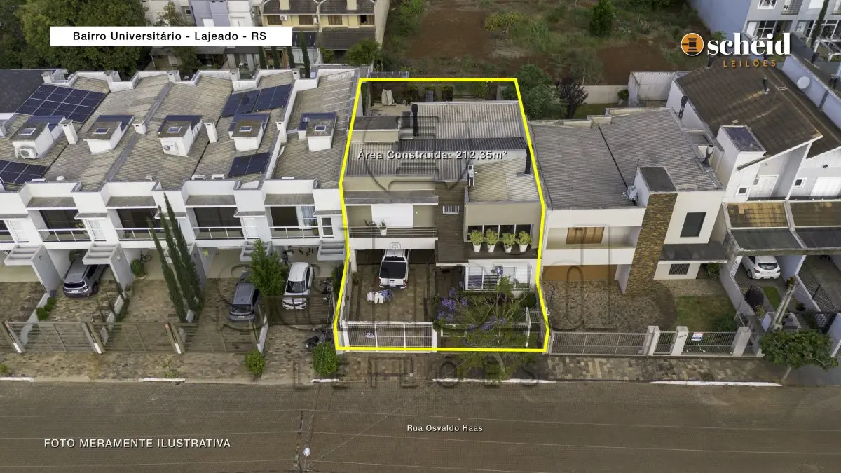 LOTE 001 - Área de 372,00m², edificada uma casa residencial em alvenaria com dois pavimentos, totalizando 212,35m² de área construída, localizada na Rua Osvaldo Haas, n° 361, bairro Universitário, Lajeado/RS