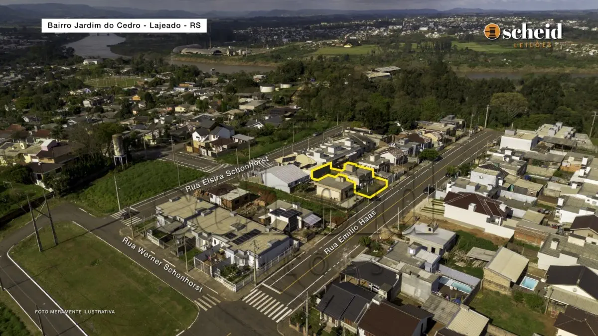 LOTE 003 - Área de 200,00m², contendo uma casa residencial em alvenaria com 46,85m², localizado na Rua Emílio Haas, nº 1.132, bairro Jardim do Cedro, Lajeado/RS