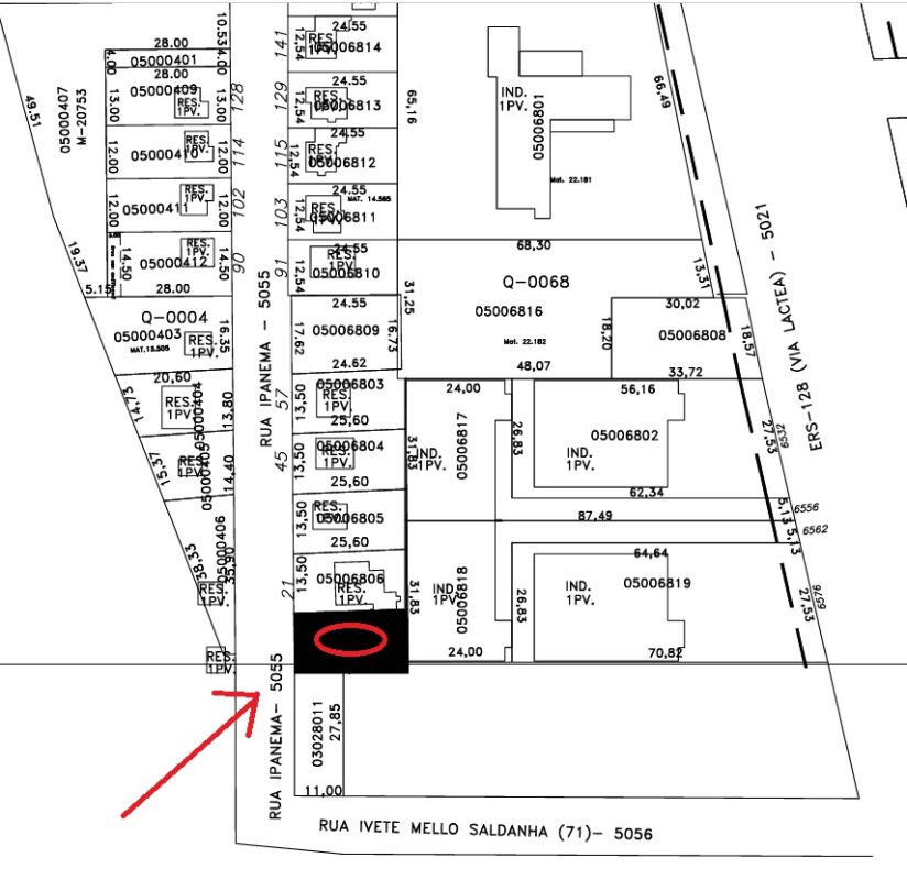 LOTE 003 - Área de 348,00m², contendo uma edificação, localizada na Rua Ipanema, bairro Centro Administrativo, Teutônia/RS