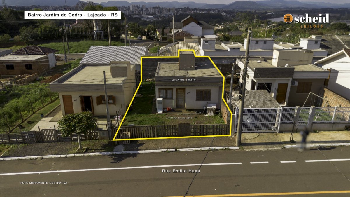 LOTE 003 - Área de 200,00m², contendo uma casa residencial em alvenaria com 46,85m², localizado na Rua Emílio Haas, nº 1.132, bairro Jardim do Cedro, Lajeado/RS