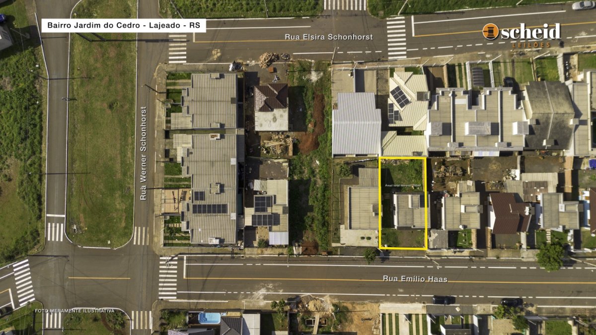 LOTE 003 - Área de 200,00m², contendo uma casa residencial em alvenaria com 46,85m², localizado na Rua Emílio Haas, nº 1.132, bairro Jardim do Cedro, Lajeado/RS