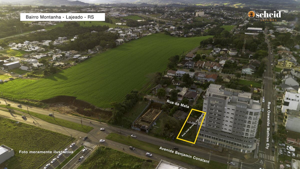LOTE 002 - Área de 442,52m², contendo uma casa residencial de madeira com 48,00m e um aumento residencial de alvenaria de 32,19m', localizado na Rua da Mata, n° 52, bairro Montanha, Lajeado/RS