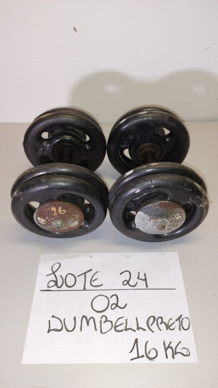 LOTE 024 - 02 DUMBELL 16 KG EMBORRACHADO PRETO