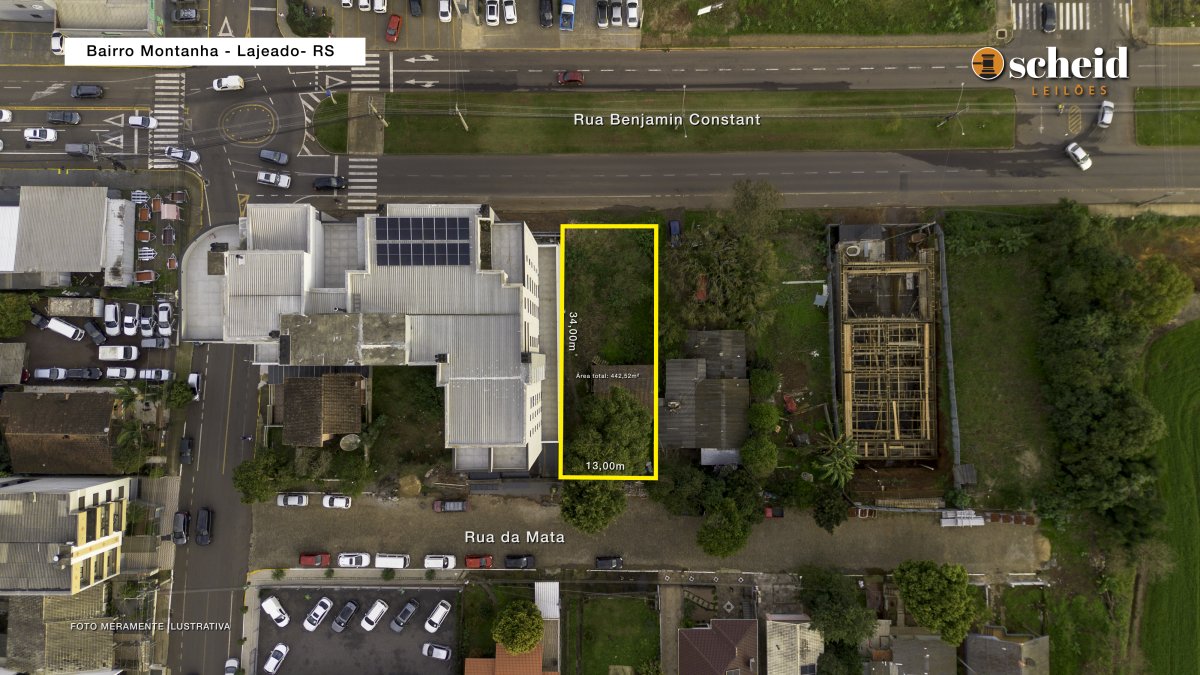 LOTE 002 - Área de 442,52m², contendo uma casa residencial de madeira com 48,00m e um aumento residencial de alvenaria de 32,19m', localizado na Rua da Mata, n° 52, bairro Montanha, Lajeado/RS