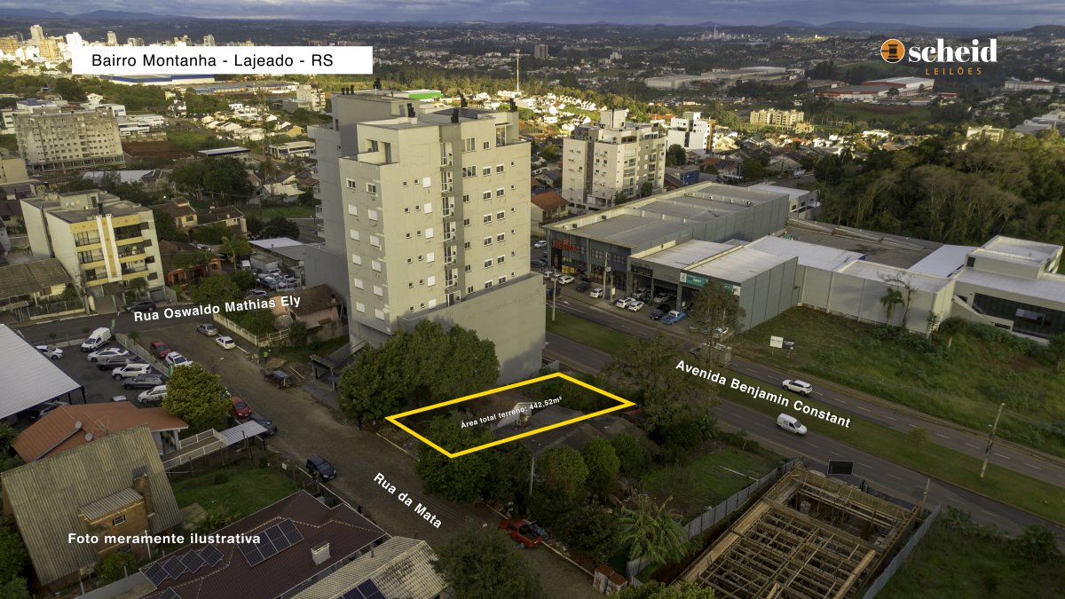 LOTE 002 - Área de 442,52m², contendo uma casa residencial de madeira com 48,00m e um aumento residencial de alvenaria de 32,19m', localizado na Rua da Mata, n° 52, bairro Montanha, Lajeado/RS