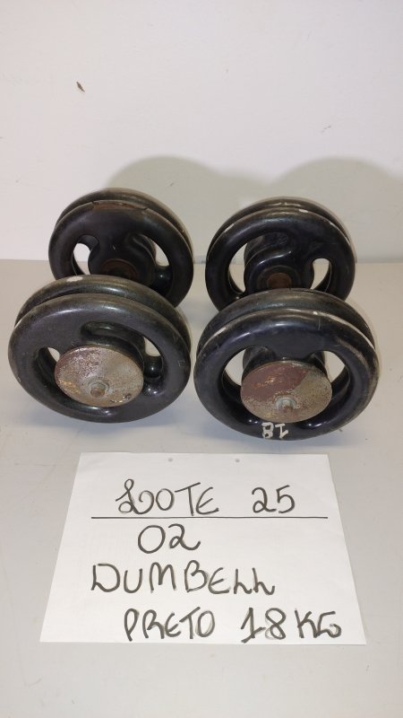 LOTE 025 - 02 DUMBELL 18 KG EMBORRACHADO PRETO